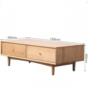 Det nordiska enkla soffbordet med fyra lådor i massivt trä är tillverkat av naturligt massivt trä, stilrent och generöst.