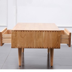 Ang Nordic simpleng three-dimensional solid wood coffee table ay gumagamit ng three-dimensional line na disenyo para gawing mas natural ang kahoy.
