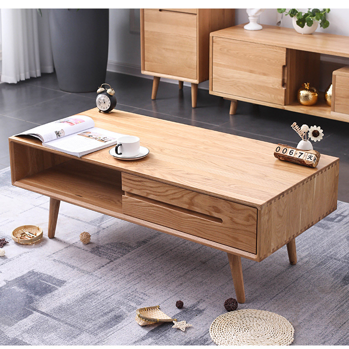 Nordic eenvoudige massief houten salontafel is gemaakt van natuurlijk massief hout