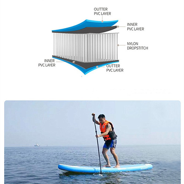 Dit #surfboard brûkt materiaal foar boarstele luchtkussen.De loftdruk kin 25PSI berikke (yn normaal gebrûk is de loftdruk 12-15PSI.