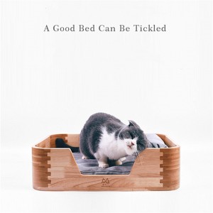 Giường mèo dễ thương bằng gỗ đặc màu đỏ là một chiếc tổ nhỏ làm bằng gỗ đặc, bông và vải