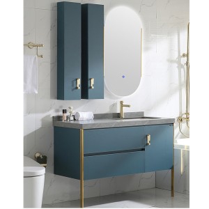 Kabinet kamar mandi cerdas berwarna biru sederhana